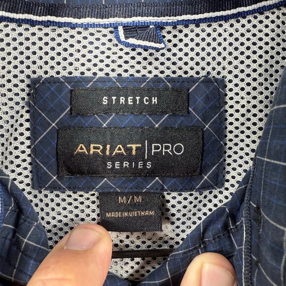Ariat Pro Series Stretch Western Shirt Men's Medium Blue Window Pane Cowboy - Picture 5 of 10